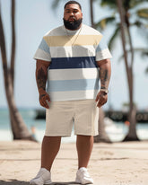 Men's Big & Tall Hawaiian Simple Stripe Print T-Shirt Shorts Set